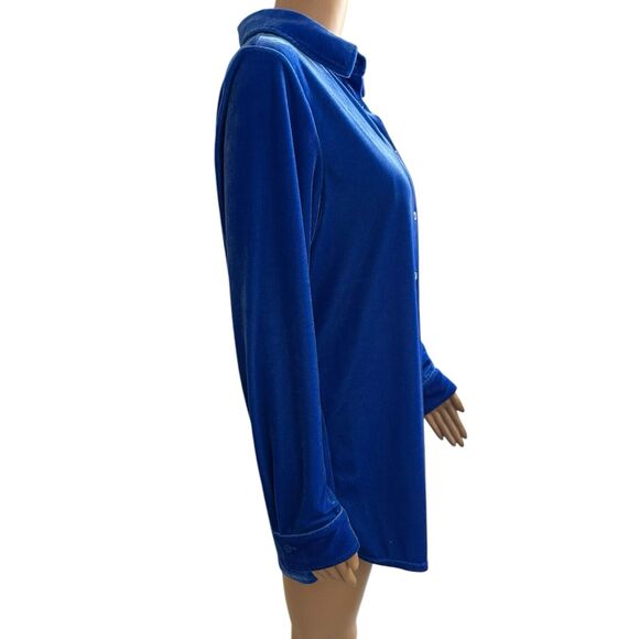 Soft Surroundings Blue Velvet Button Front Long Sleeve Tunic Top Size Medium - Picture 2 of 10